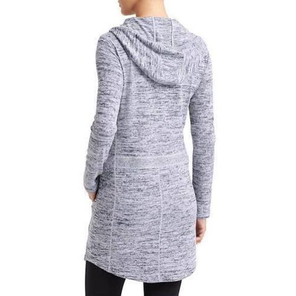 Athleta Techie Sweat Popover Dress Navy Heather hooded pockets 152573 - Picture 8 of 8
